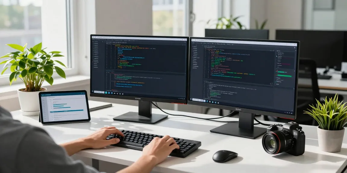 Workspace with a developer focused on instant indexing in a modern office.