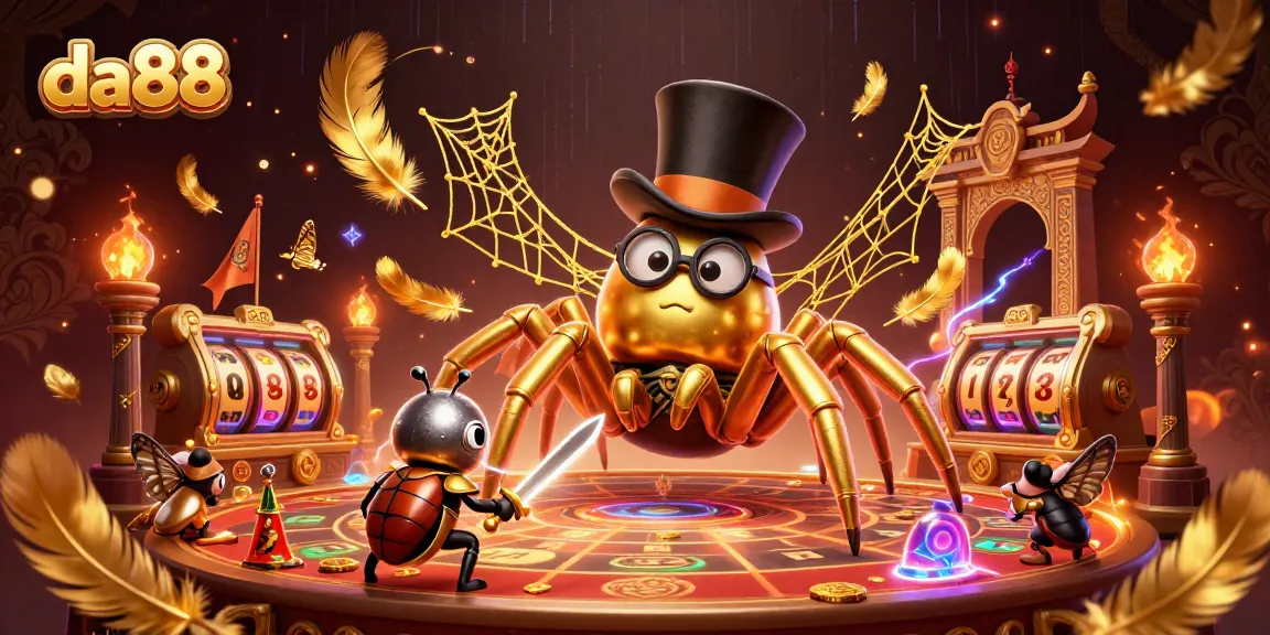 Engage with da88's thrilling gaming scene showcasing a golden tarantula and brave beetle knight.