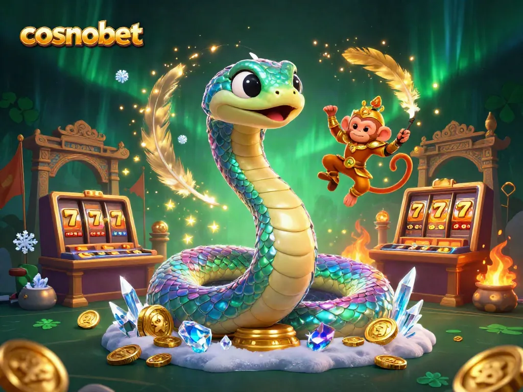 Experience thrilling action at cosmobet with vibrant casino elements and characters in a magical scene.