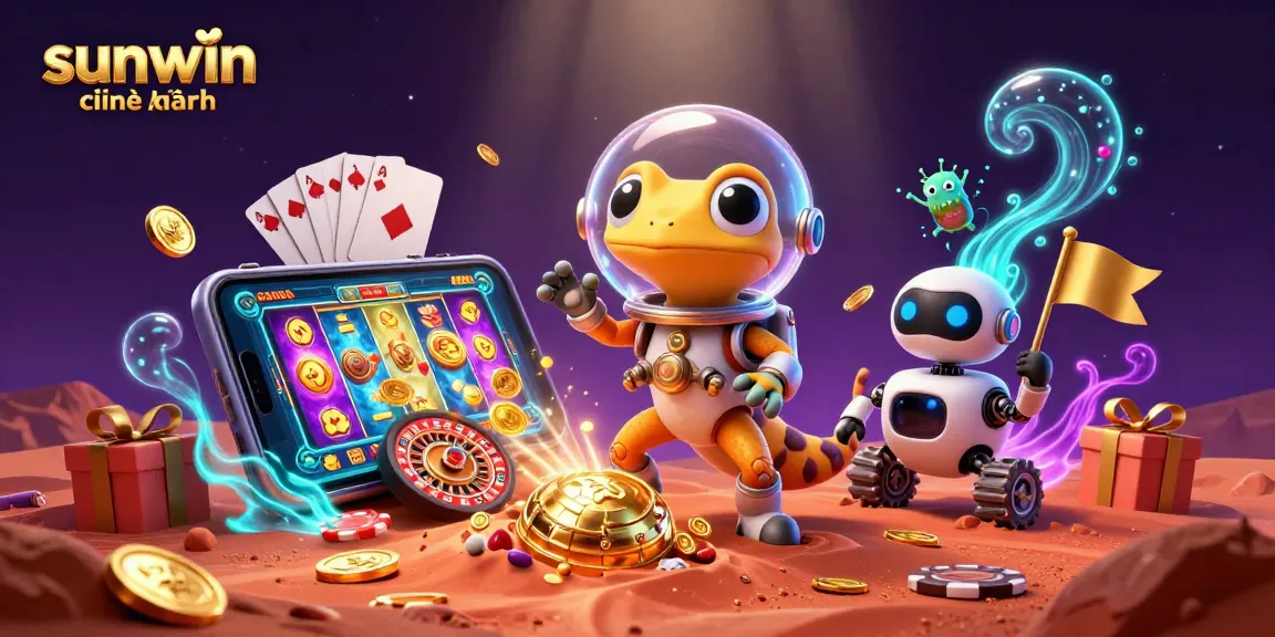 Experience the thrill of sunwin chính hãng with a Martian gecko exploring a golden casino in a vibrant scene.