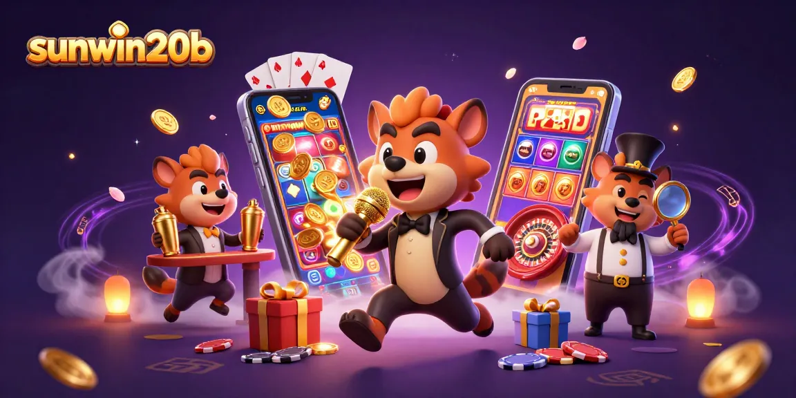 Experience exciting reels and casino action with sunwin20b in this vibrant illustration.
