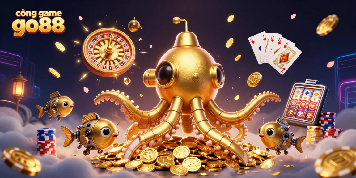 Engage with the cổng game go88 in a vibrant 3D scene filled with golden treasures and casino excitement.