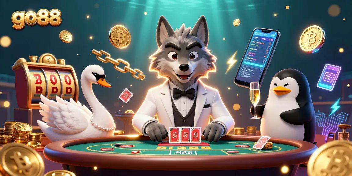 Experience thrilling gameplay at go 88 with a vibrant baccarat scene featuring cartoon characters and crypto elements.