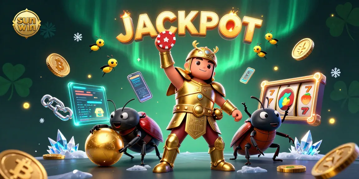 Experience sun win with a victorious beetle in a vibrant casino scene filled with crypto excitement.